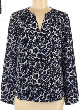 NEW Blue Leopard REBECCA TAYLOR V Neck Silk Tunic Blouse Top 12 NWT